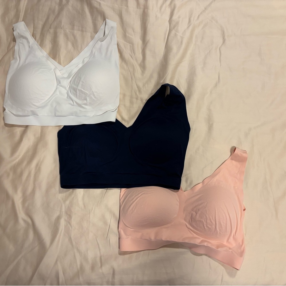 Soma Intimates Set - 3 Enbliss Bralettes White, Pink, and Navy